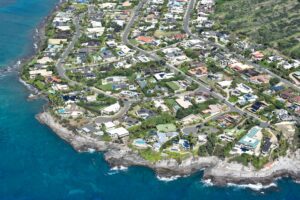 Aerial shot of Houses near the ocean