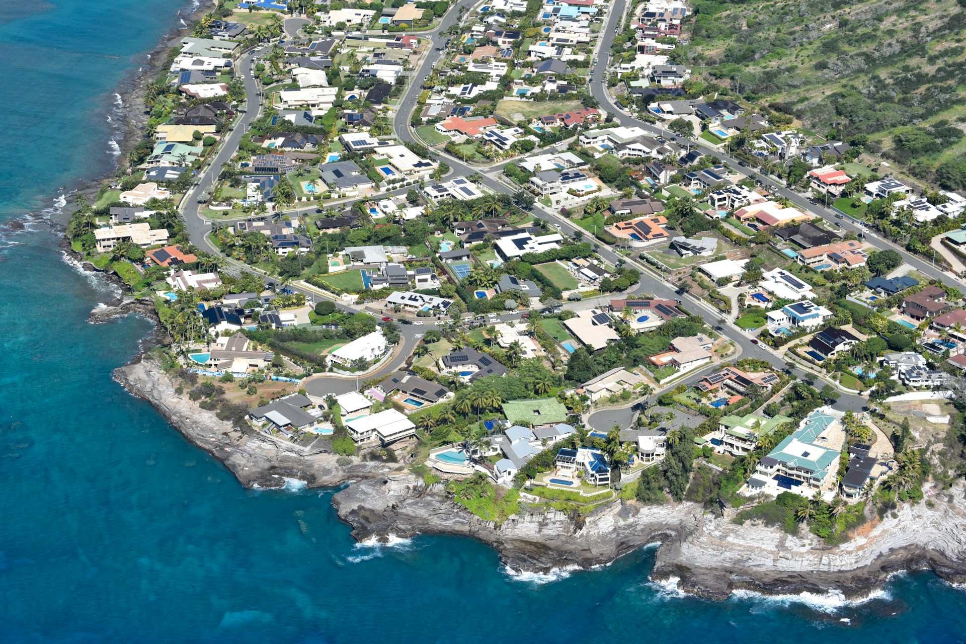 Aerial shot of Houses near the ocean